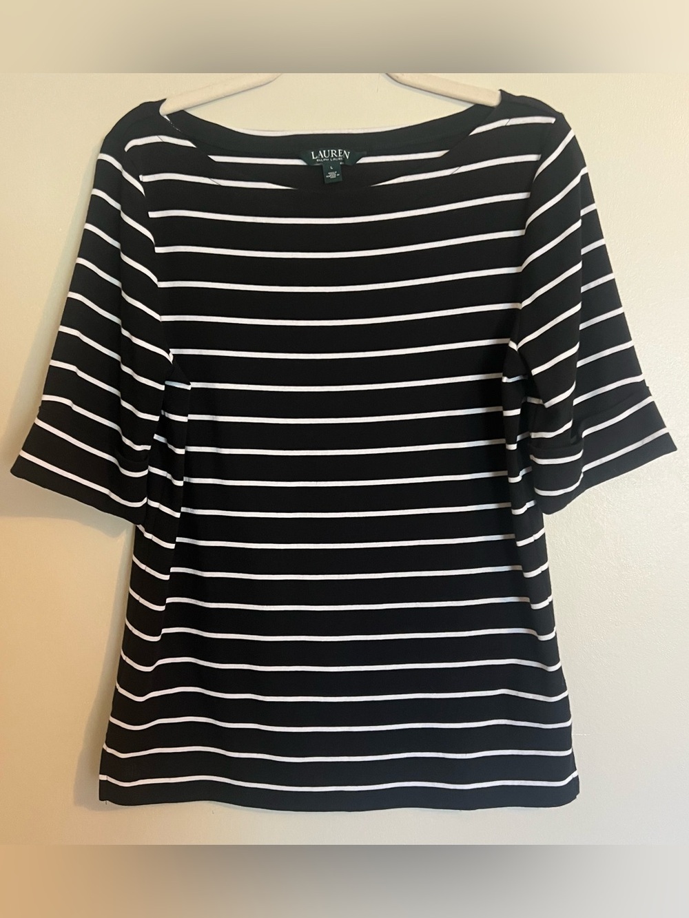 Lauren Ralph Lauren Black and White Striped Boatneck Tee